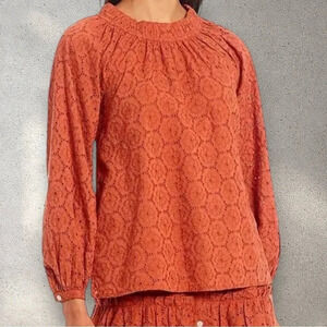 Roberta Roller Rabbit Terracotta Floral Long Sleeve Coquette Top